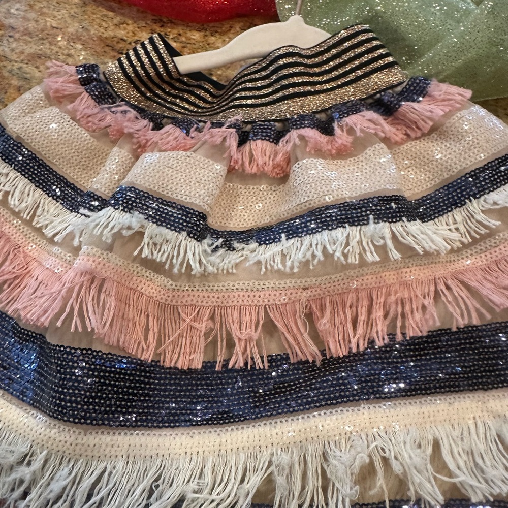 Striped Fringe Sequin Skirt